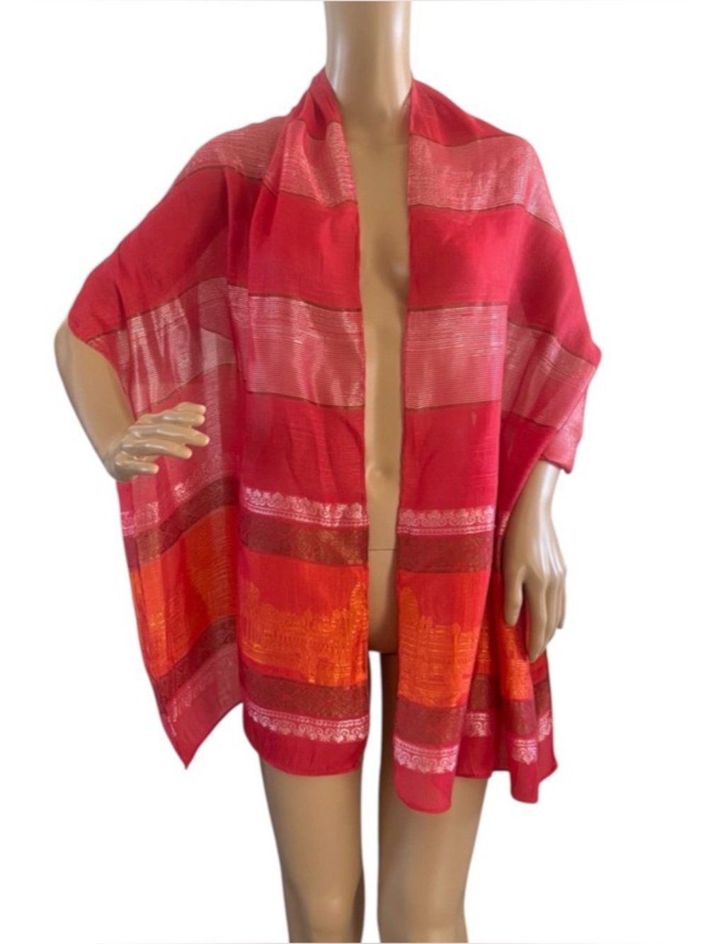 Thai Silk Pashmina Scarf Shawl Wrap Throw Over Red Orange 19x68